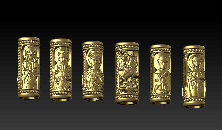 Jewelry Cord Inserts 3D Model with Saints, with two raws of millgrain spheres in channel on sides